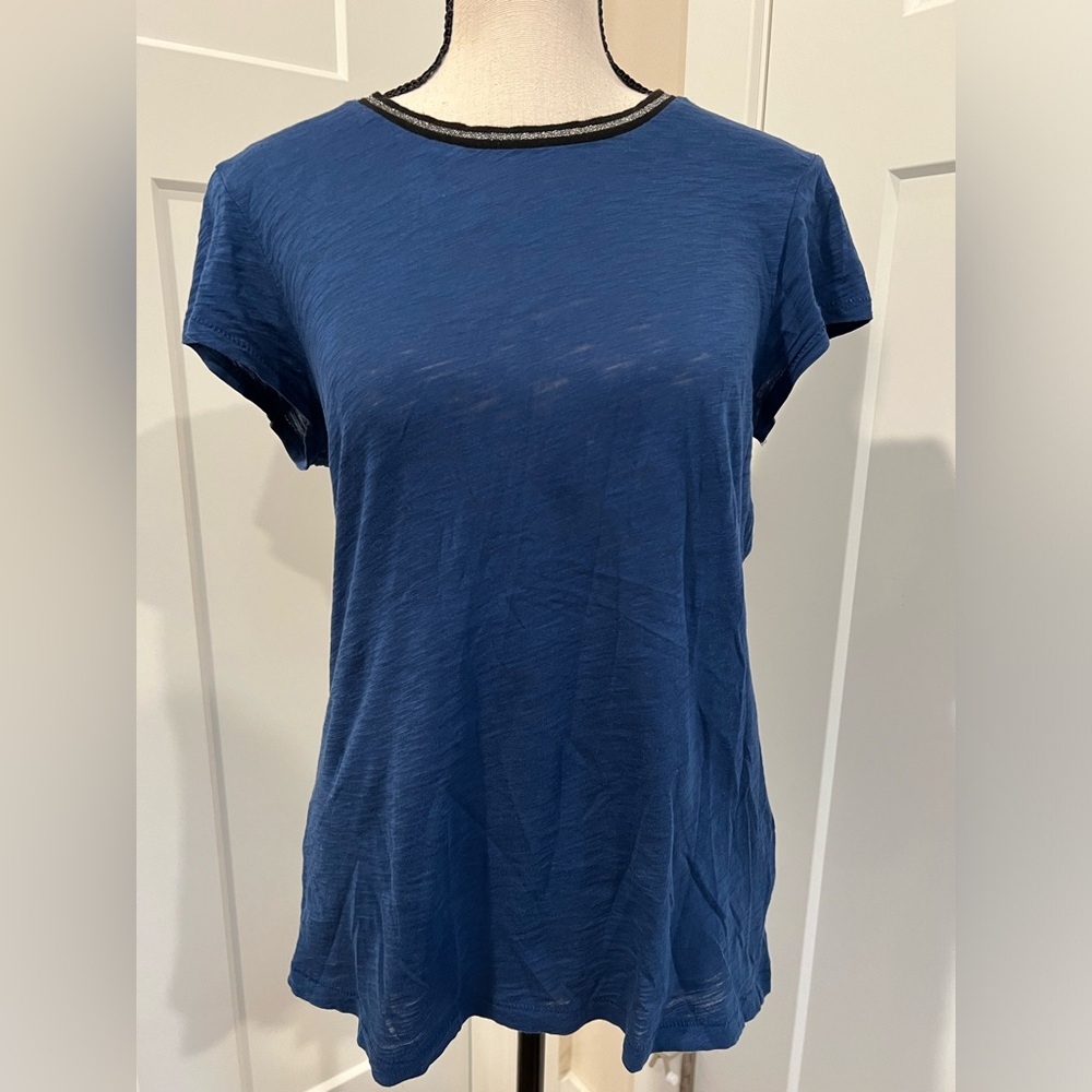 Goldie royal blue shirt with black and silver crew neck collar Size Small